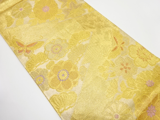 佐賀錦　松皮菱に梅・菊模様織り出し　袋帯